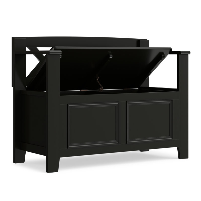 Banc de rangement d'entrée en bois massif de 36 po avec couvercle relevable Tavion, Noir
