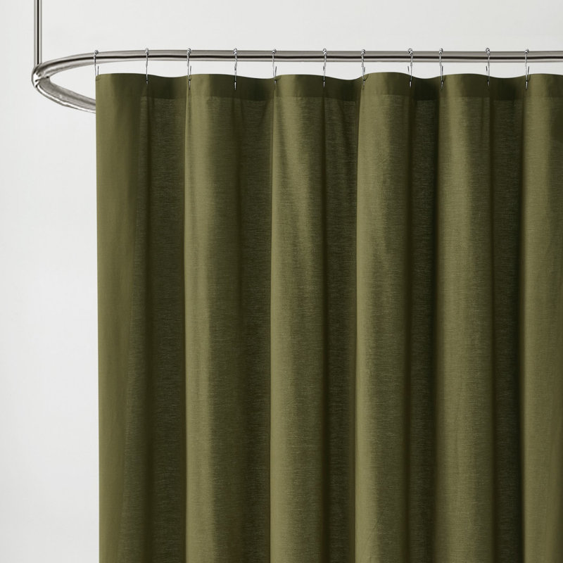 Ebern Designs Solid Cotton Percale Shower Curtain, Olive Green