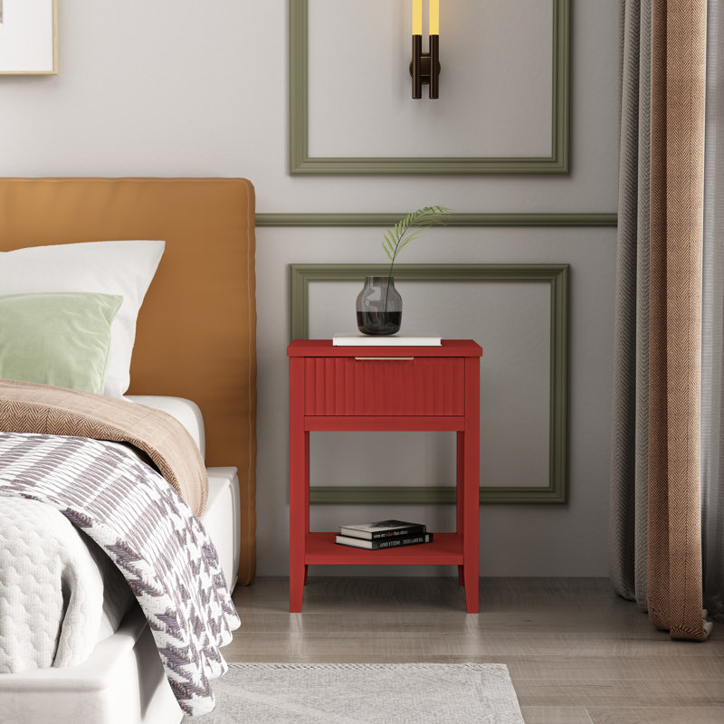 Abriela 40cm W Solid + Manufactured Wood Bedside Table, Red