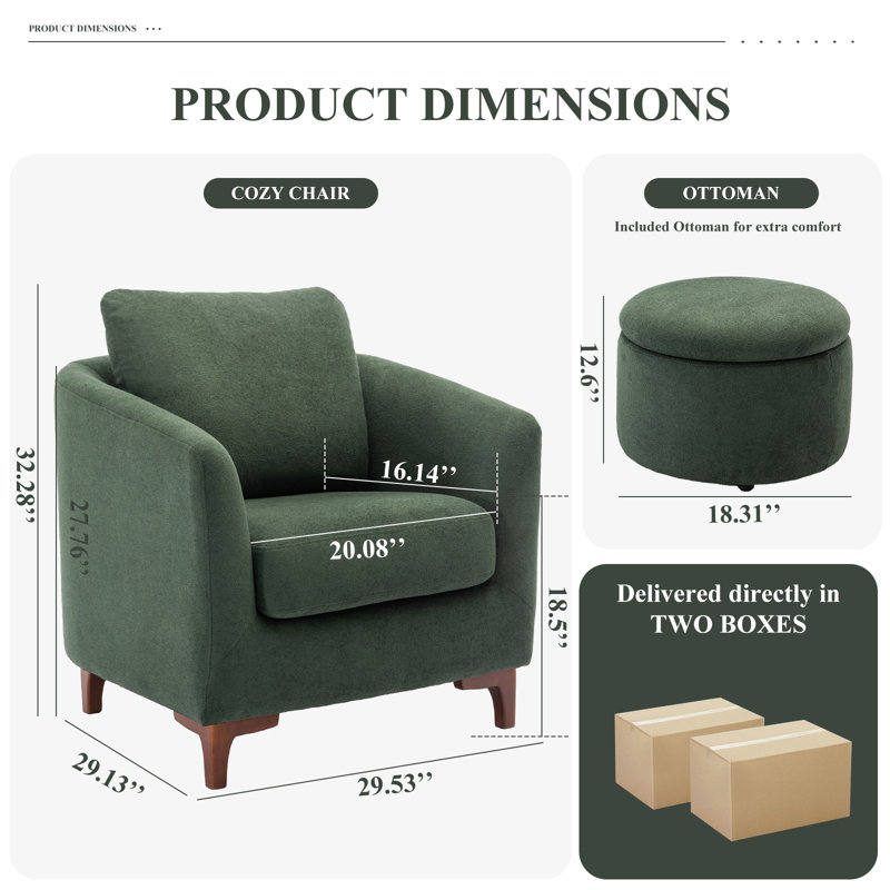 Fauteuil demi-tonneau avec repose-pieds Hintz, Microfibre vert