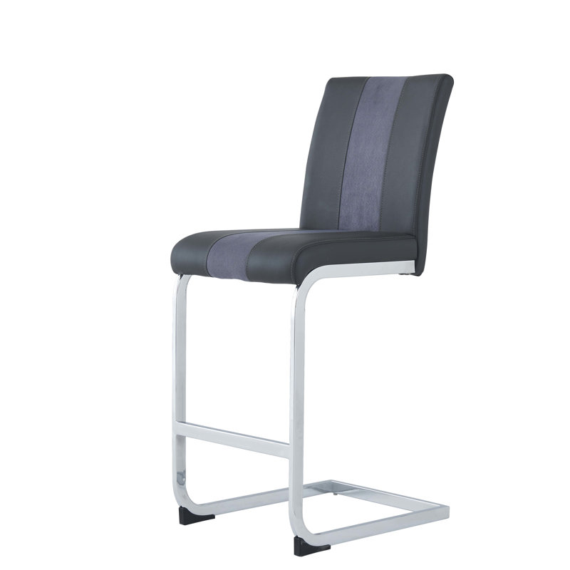 Tabourets de bar gris de 4 pieds en forme de L avec repose-pieds en métal et base argentée élégante