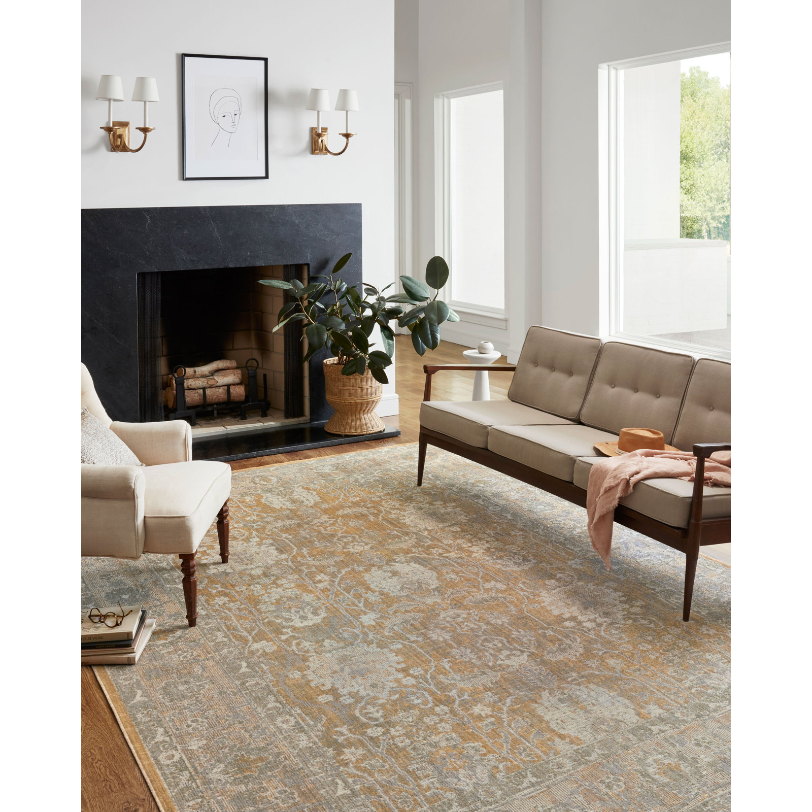 Chris Loves Julia x Loloi Rosemarie Gold Sand Rug, Rectangle 6'3" x 9'