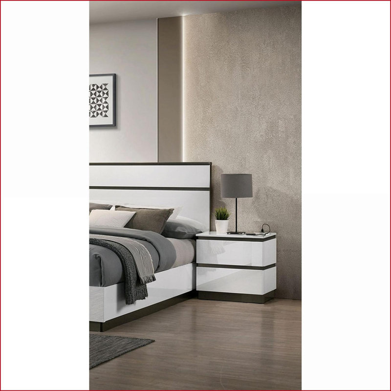 Table de chevet contemporaine blanche / gris métallique avec port USB Tiroir de rangement