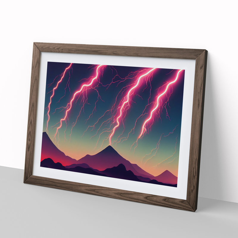 Magical Lightning Storm - Single Picture Frame Print, 46cm H x 64cm W x 2cm D, Walnut