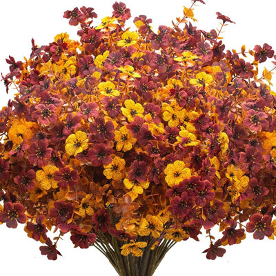 Paquet de 16 mamans d'automne artificielles avec eucalyptus - Décoration extérieure résistante aux rayons UV
