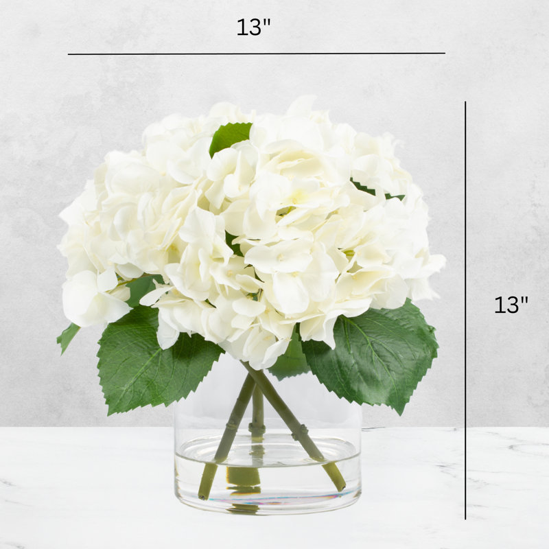 Silk Hydrangea Centerpiece Arrangement in Vase, White