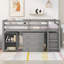Lit mezzanine double bas avec cabinet, tablettes et bureau portatif roulant, lit multifonctionnel-837640992