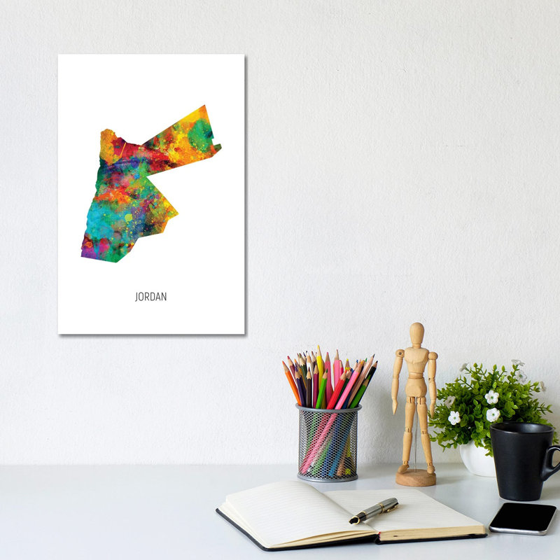 Jordan Map by Michael Tompsett - Wrapped Canvas Gallery-Wrapped Canvas Giclée, 20.32 cm H x 30.48 cm W