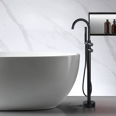 Robinet thermostatique extérieur pour baignoire avec douchette, robinet de baignoire sur pied à 2 poignées en acier inoxydable avec bec pivotant