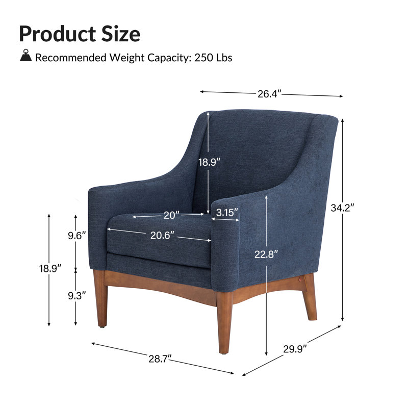 Fauteuil Arshanti avec pieds en bois massif, Marine