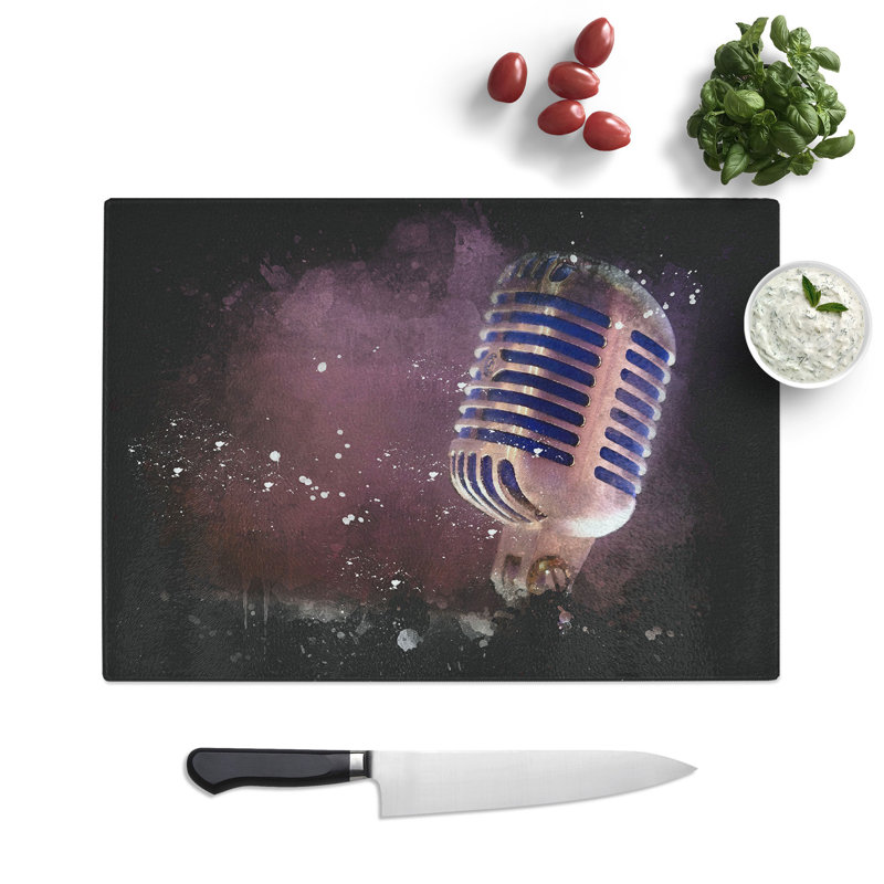 Tempered Glass Steel Vocal Microphone Chopping Board, 28.5 cm x 39 cm