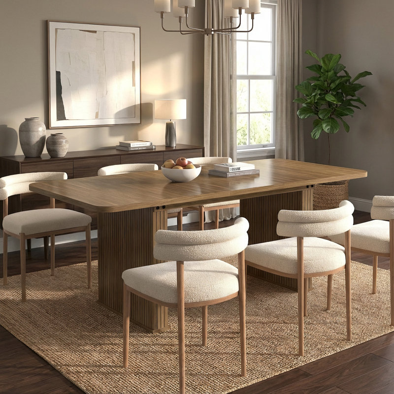 Modern Wooden Dining Table for 6 to 10 People with Double Pedestal Base, Large Kitchen and Dining Room Table