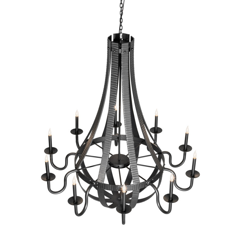 48" Wide Barrel Stave Metallo 10 Light Chandelier, 160" H x 48" W x 48" D, Wrought Iron, 10
