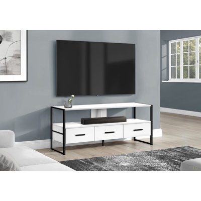 Meuble télé, console de 48 po, meuble multimédia, tiroirs de rangement, salon, métal stratifié, contemporain, moderne