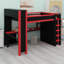 Structure de lit mezzanine moderne conçue avec une armoire intégrée, un poste de travail et des compartiments de rangement pour la tête de lit