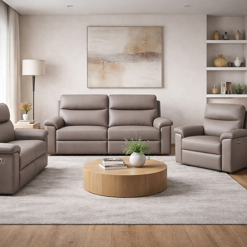 Alessandrina Real Leather Power Recliner 3 + 2 + 1 Sofa Set with USB Charging, Slate