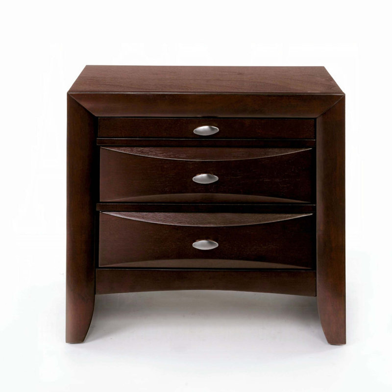 Table de chevet 1 pièce, 2 tiroirs de rangement et plateau coulissant, Espresso