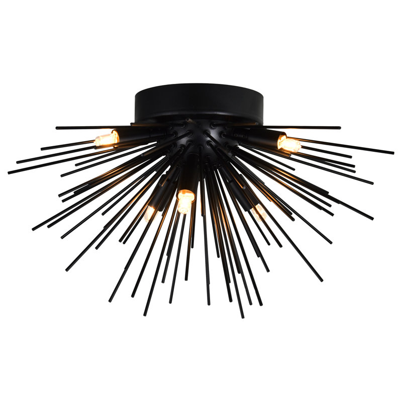 6-Light Flush Mount Ceiling Light – 20” Diameter, Black Finish – Ideal for Living Room, Dining Room, Bedroom, Hallway