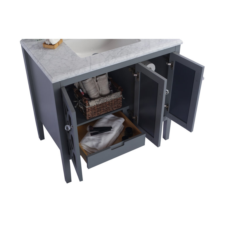 Ensemble de meuble-lavabo simple 36 po Caballero, Carrera blanche, Gris