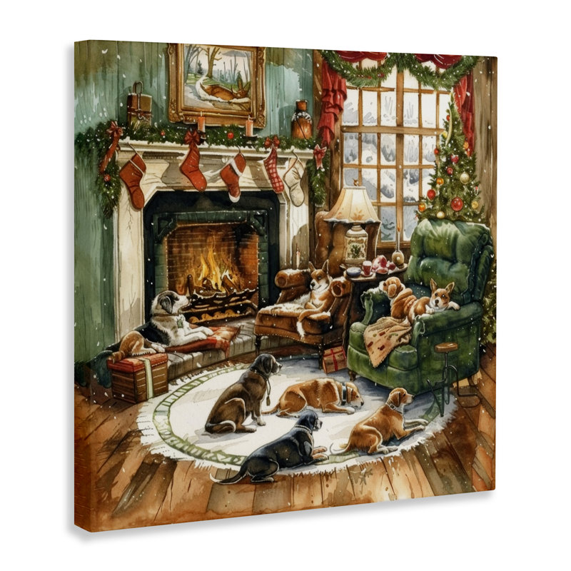 Toile de cheminée Dogs Around Christmas, design par LSR Design Studio, H 17 po x l 17 po