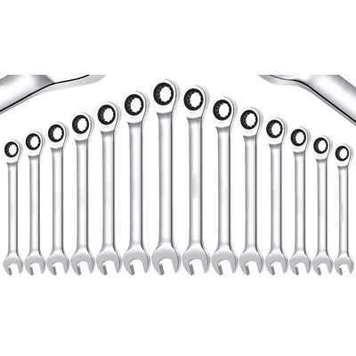 14-Piece Wrench Set, Ratcheting Wrench Set, Metric 8-24mm, Fixed Head Ratcheting Combination Wrenchs, Chrome Vanadium Steel with Storage Bag for truck