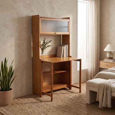 Slim Bamboo Folding Desk for Small Spaces - Walnut Finish, Lightweight & Easy to Stow