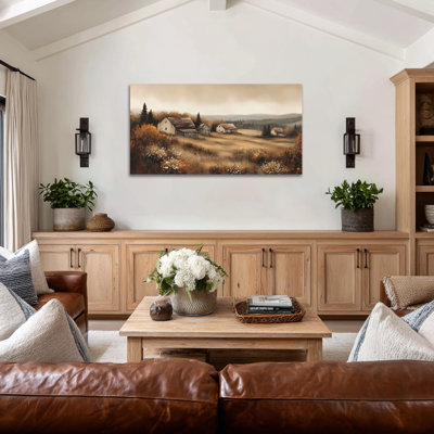 Art mural de grand paysage d'automne - décoration murale de photos d'automne rétro, art mural sur toile Farmhouse Fall, peintures rustiques d'automne pour le mur, impression sur toile tendue, 24 po x 48 po