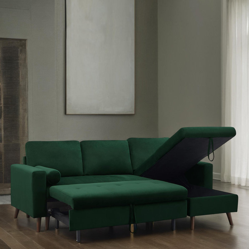 Canapé-lit modulaire et méridienne réversible 2 pièces, Velours vert