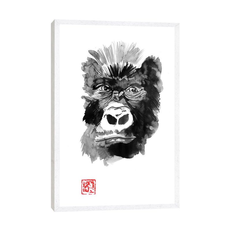 Gorilla by Péchane - Painting on Canvas, 101.6 cm H x 66.04 cm W, White Framed