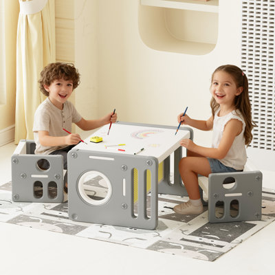 Toddler Activity Table-Foldable Kids Table With Two Chairs Set, Weaning & Montessori Learning Table, Easy Assembly & Space-Saving Design