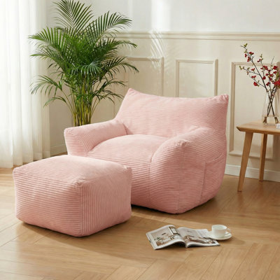 Fauteuil à billes surdimensionné pour adultes - Canapé paresseux ergonomique en mousse déchiquetée à haute résilience avec repose-pieds pour chambre à coucher