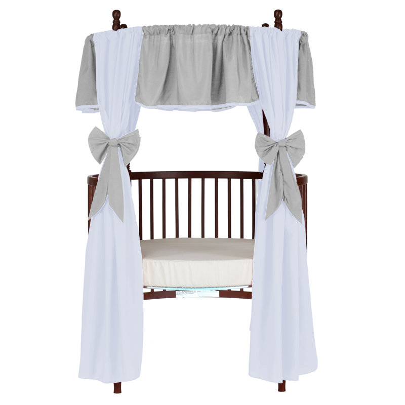 Ensemble 12 pièces de rideaux et jupe de lit de bébé réversible uni, Gris / Bleu