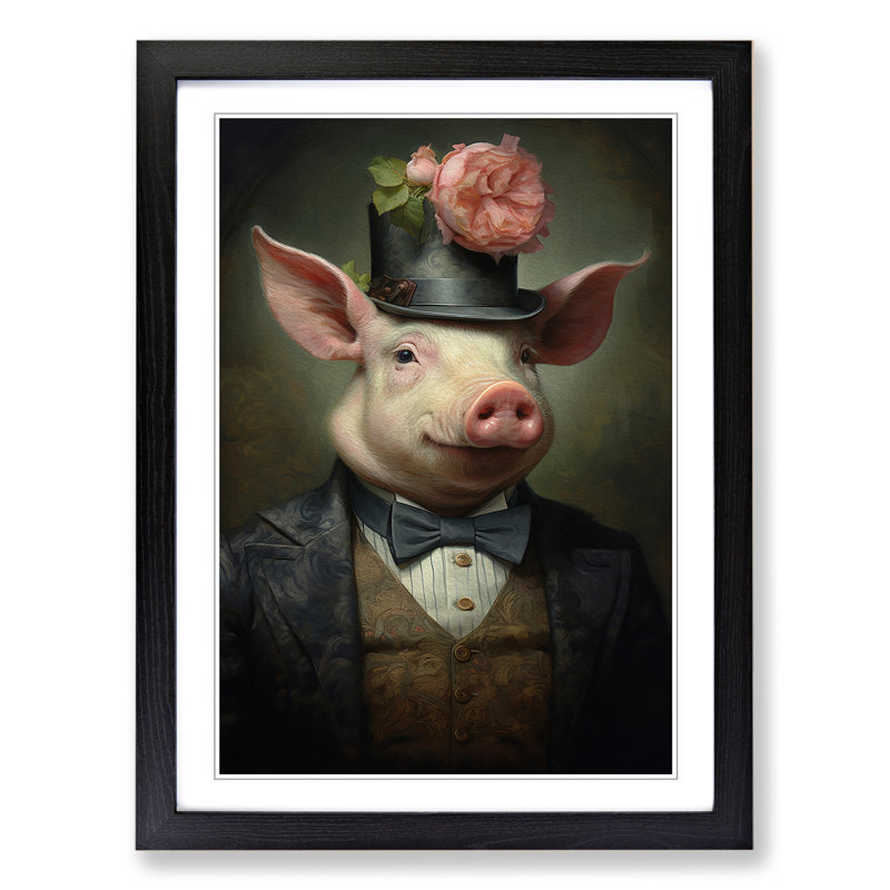 Pig Victorian Framed Print, 46" H x 34" W x 2" D, Black
