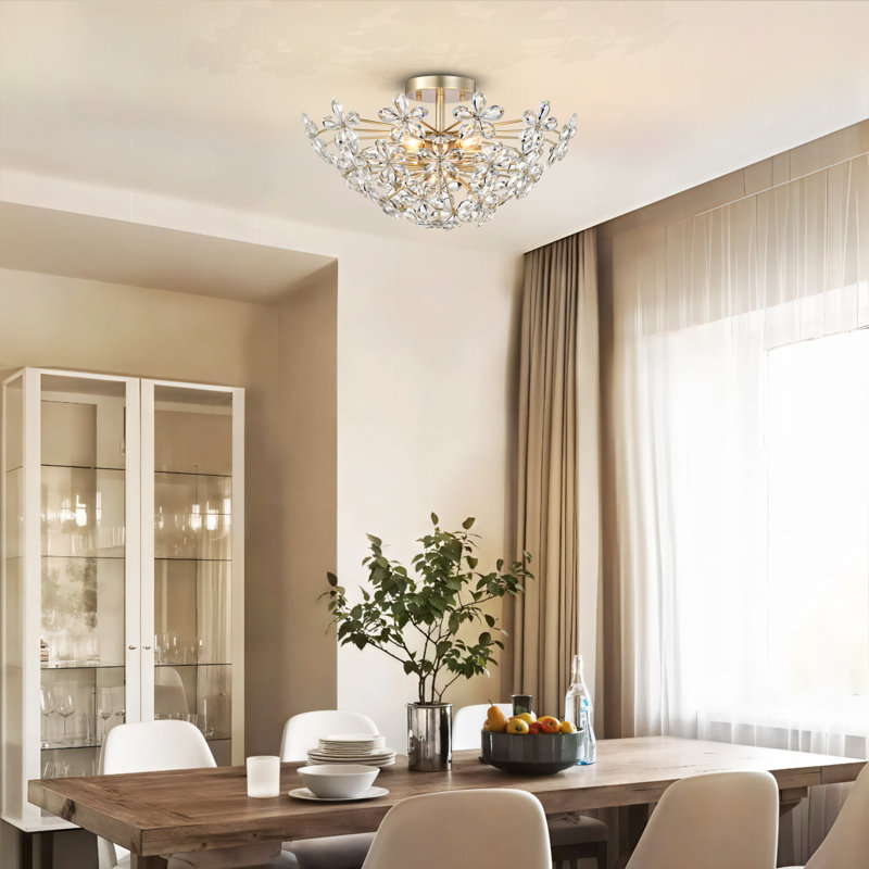 Jody 6-light Brushed Silver-ish Champagne Daisy Flower Crystal Large Size Flush Mount A0B2FFE4AF714AEBBFB5F32CC72E6593