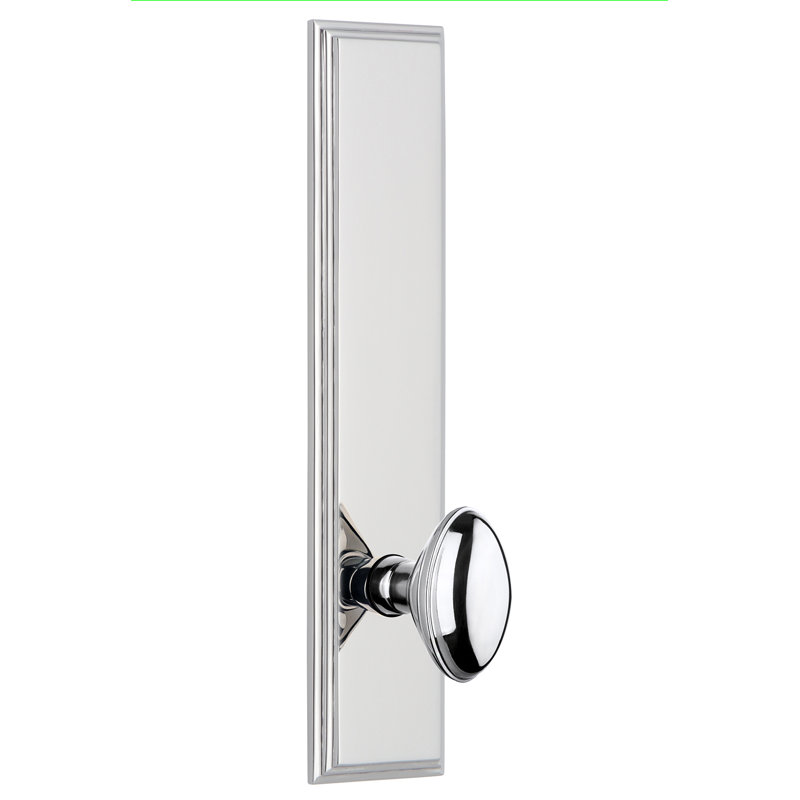 Grandeur Carré Tall Plate Privacy with Eden Prairie Door Knob, Bright Chrome, 2 3/4", Left Handed