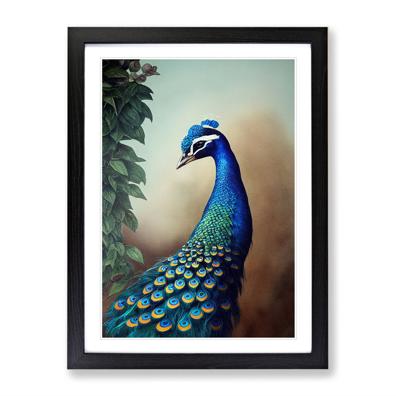 Peacock View No.2 - Wall Art, Black Framed Paper, 66cm H x 48cm W, White