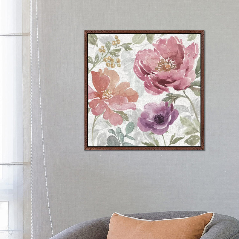 Springtime Bloom III Dark by Beth Grove - Painting on Canvas, 66.04cm H x 66.04cm W x 3.81cm D, Classic Brown Wood Framed