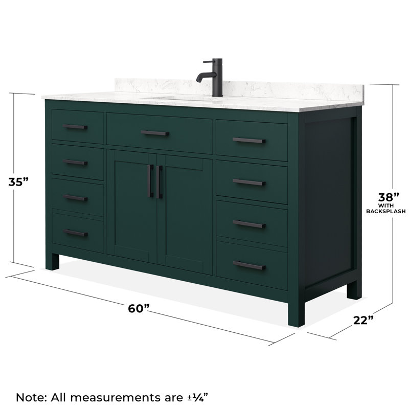 Beckett 60" Single Bathroom Vanity Set, Green, Matte Black, Carrara Cultured Marble