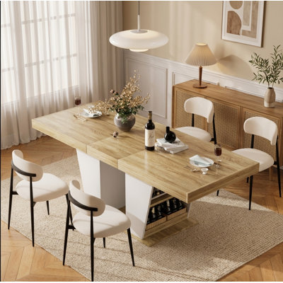 Mid-Century Industrial Extendable Dining Table with Storage Shelves for 8-10 People