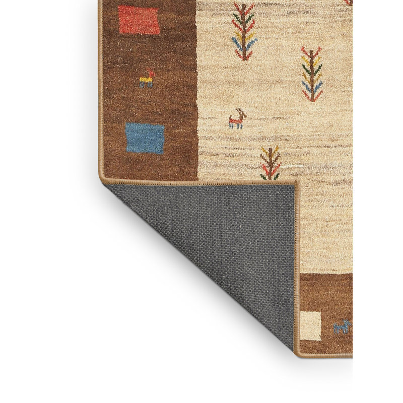 Tapis abstrait beige / rouge / vert Schlitz, Rectangle 5 pi x 7 pi