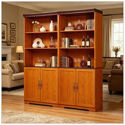 Combinez librement un ensemble de 2 grandes bibliothèques de rangement PCS, des étagères ouvertes à hauteur réglable et une armoire à porte fermée, une bibliothèque de rangement en MDF robuste et anti-basculement pour le bureau de la chambre d'étude du salon