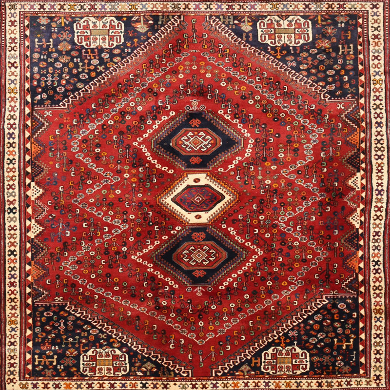 Tapis oriental multicolore tissé à la machine Oriental, Carré 4 pi