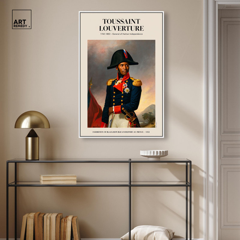 Affiches «Toussant Louverture» par Art Remedy, H 37 po x l 25 po, Cadre blanc