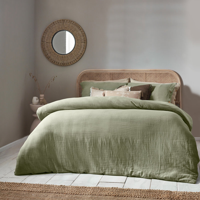Lark Cotton Solid Colour Duvet Cover Set with Pillowcases Included, Single - 1 Standard Pillowcase, Green