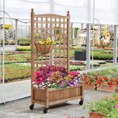 Allistir 50" H Wood Planter Box with Trellis and Wheels