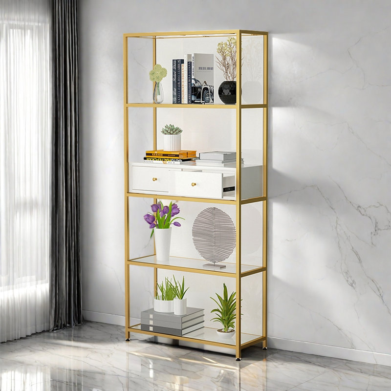 Modern high-quality bookcase, White/Gold, 70.8"H x 23.6"W x 11.8"D