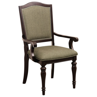 2 fauteuils en cerisier foncé - siège et dossier rembourrés, garniture cloutée, mobilier en bois pour la salle à manger avec dossier à sièges, fauteuils avec accoudoirs