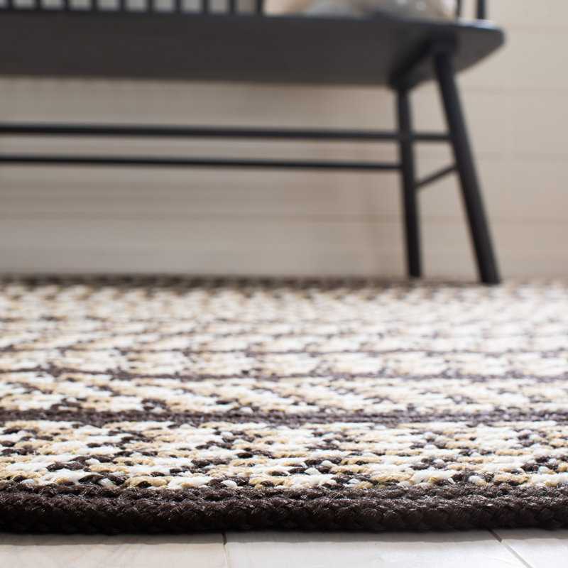 Tapis ivoire / brun tressé à la main Georgina, Rond 4 pi
