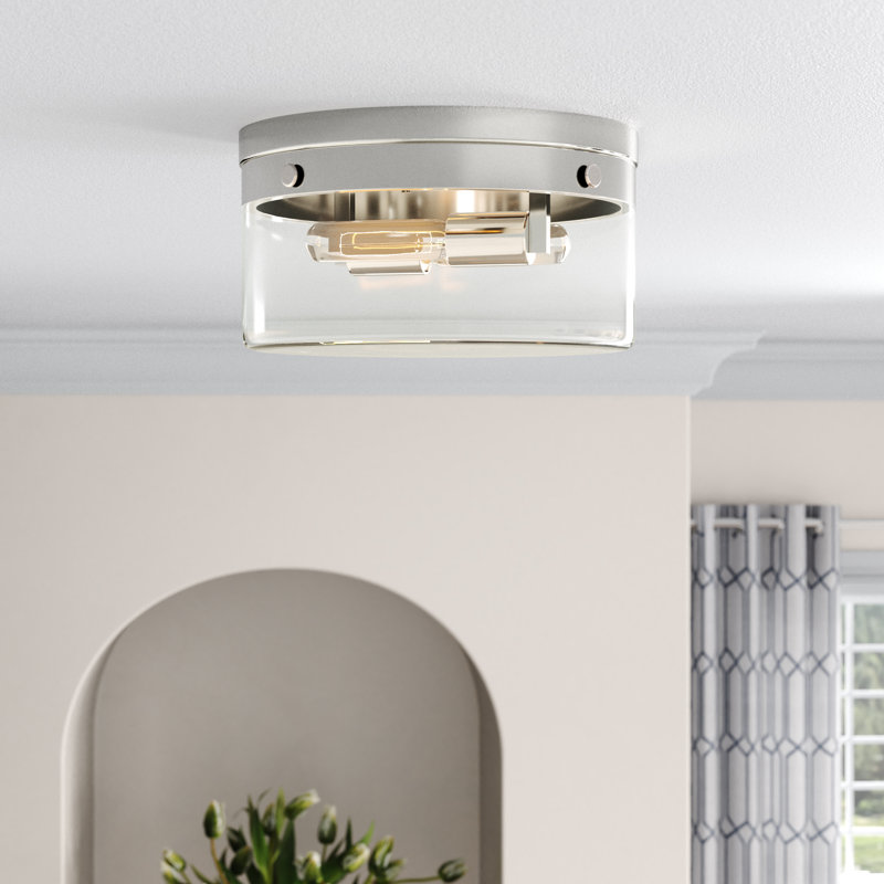 Barahona Glass Flush Mount, Polished Nickel, 6" H x 11" W x 11" D