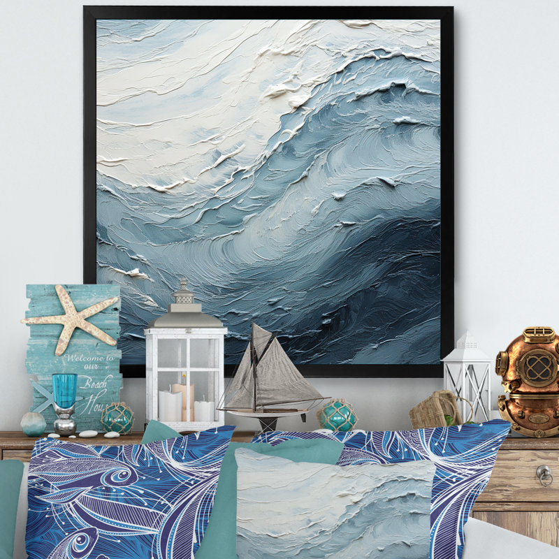 Minimalisme, peinture noire et bleue, vague II, H 30 po x l 30 po x P 1 po, Cadre photo noir